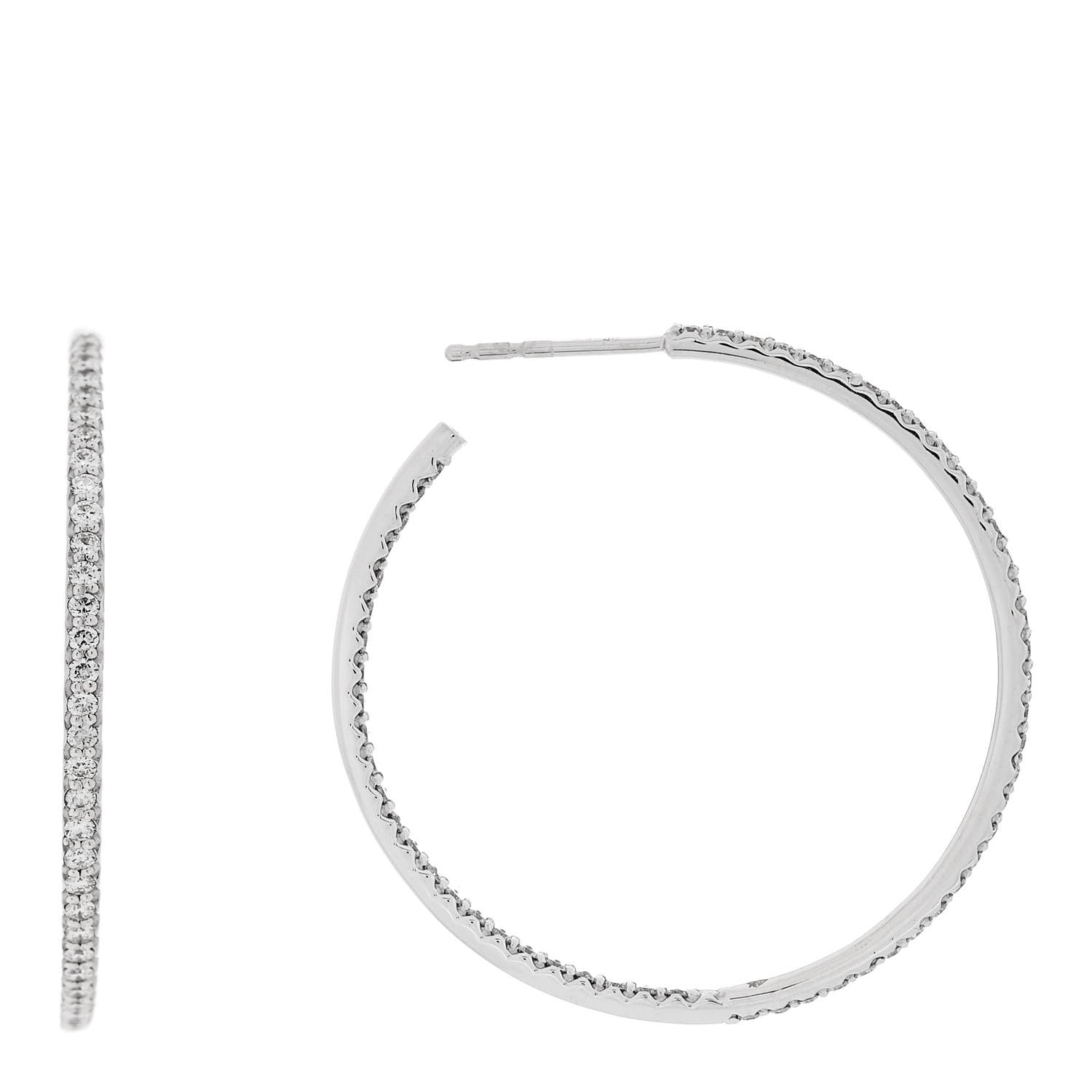 Roberto Coin 18K White Gold Diamond Extra Large Inside Outside Hoop Earrings 1 of 5