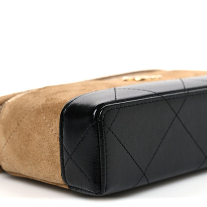 Chanel Suede Calfskin Shiny Lambskin Quilted Top Handle Slim Vanity Case With Chain Beige Black 9 of 11