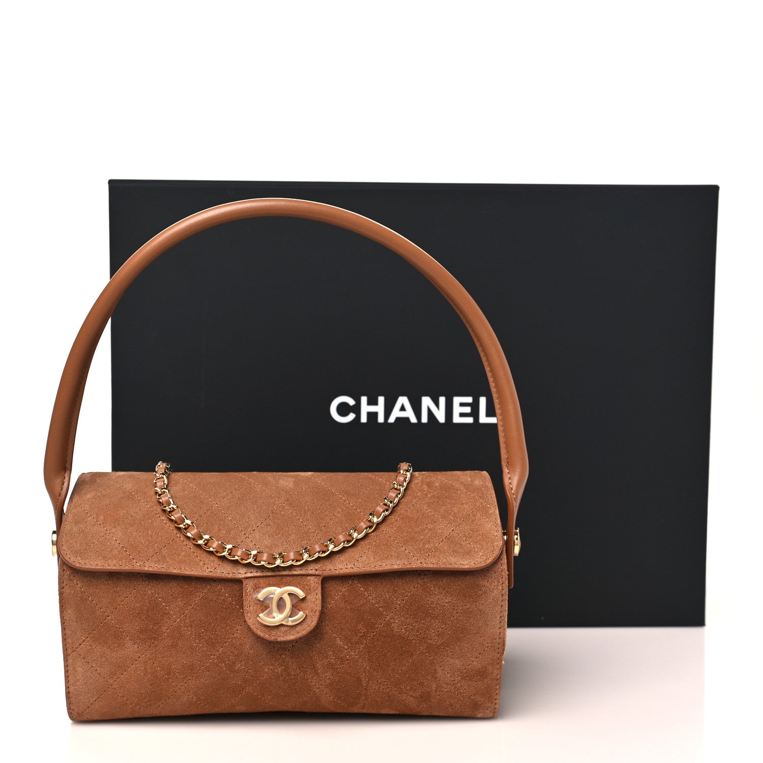 Chanel Suede Quilted Turn Around Clutch With Chain Camel 10 of 10