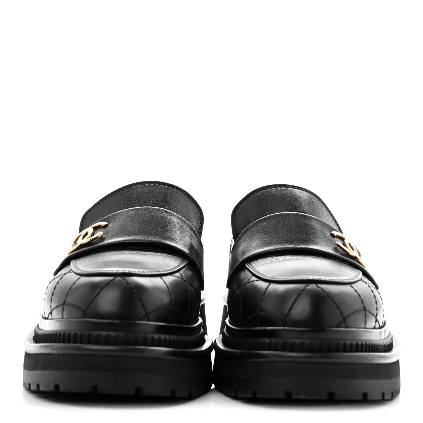 Calfskin Quilted CC Mocassin Loafers 35 Black