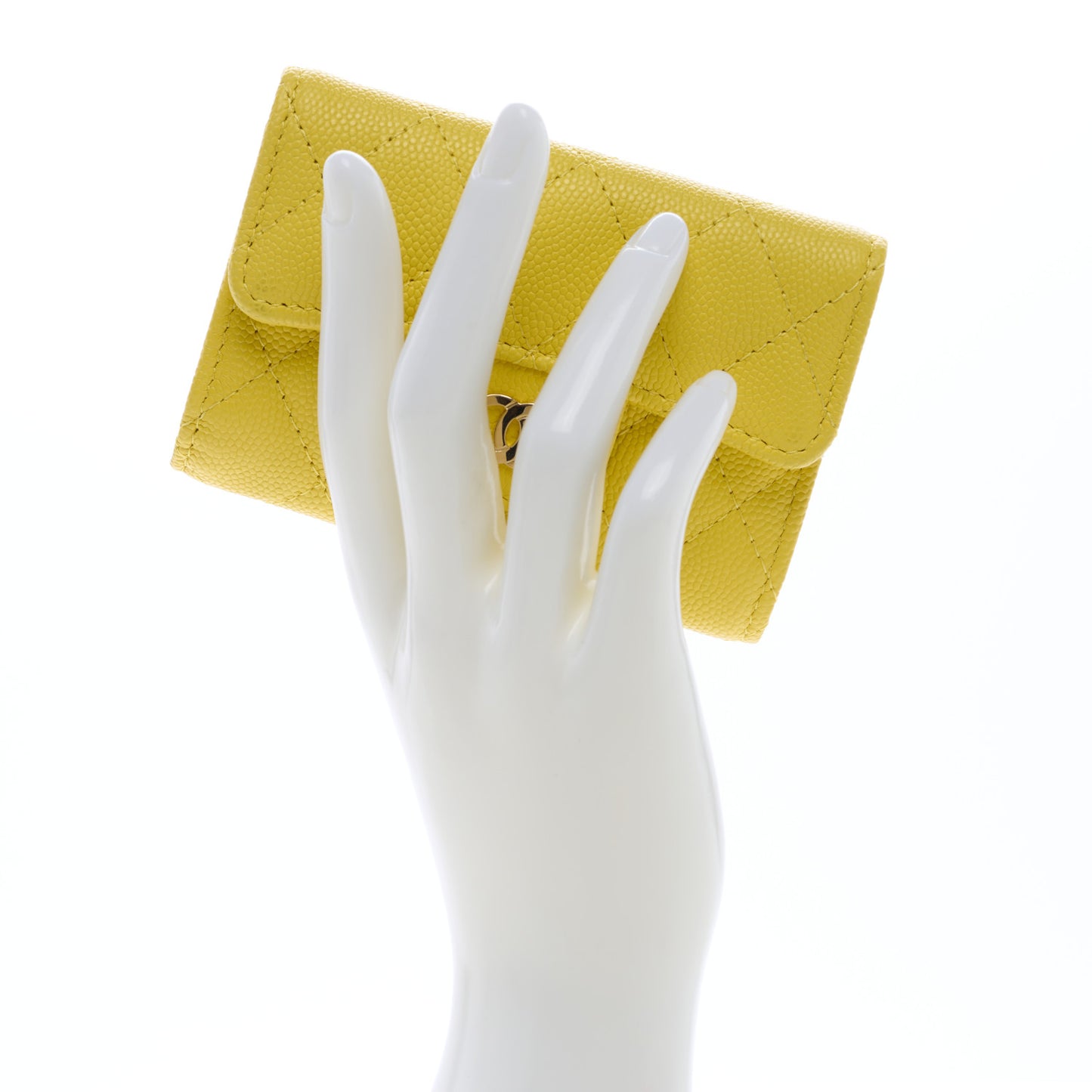 Caviar Quilted Classic 4 Key Holder Wallet Yellow
