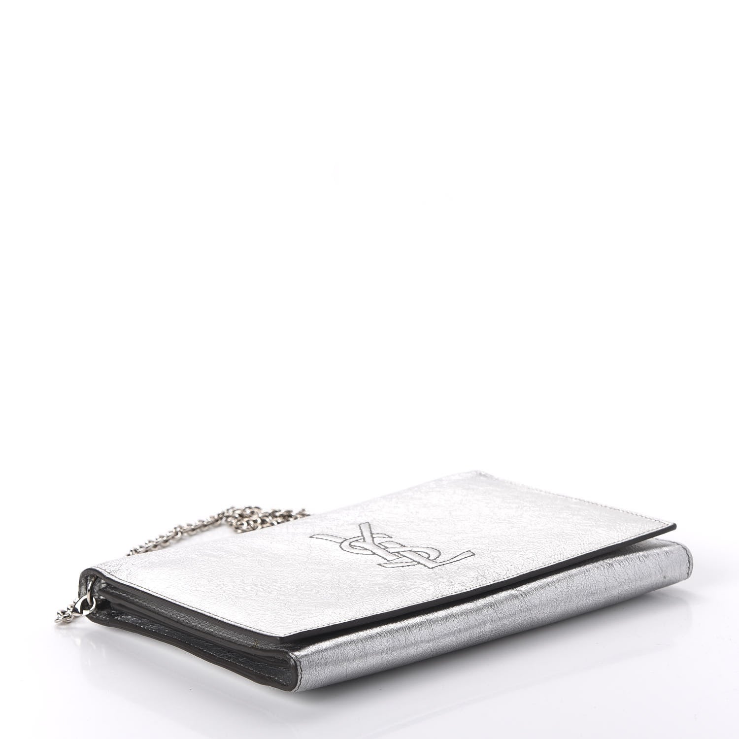 Saint Laurent Metallic Crinkled Calfskin Belle de Jour Chain Clutch Silver 4 of 9