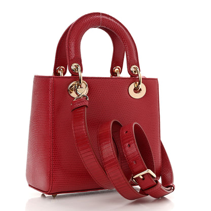 Christian Dior Lizard Small Lady Dior Cerise 3 of 11