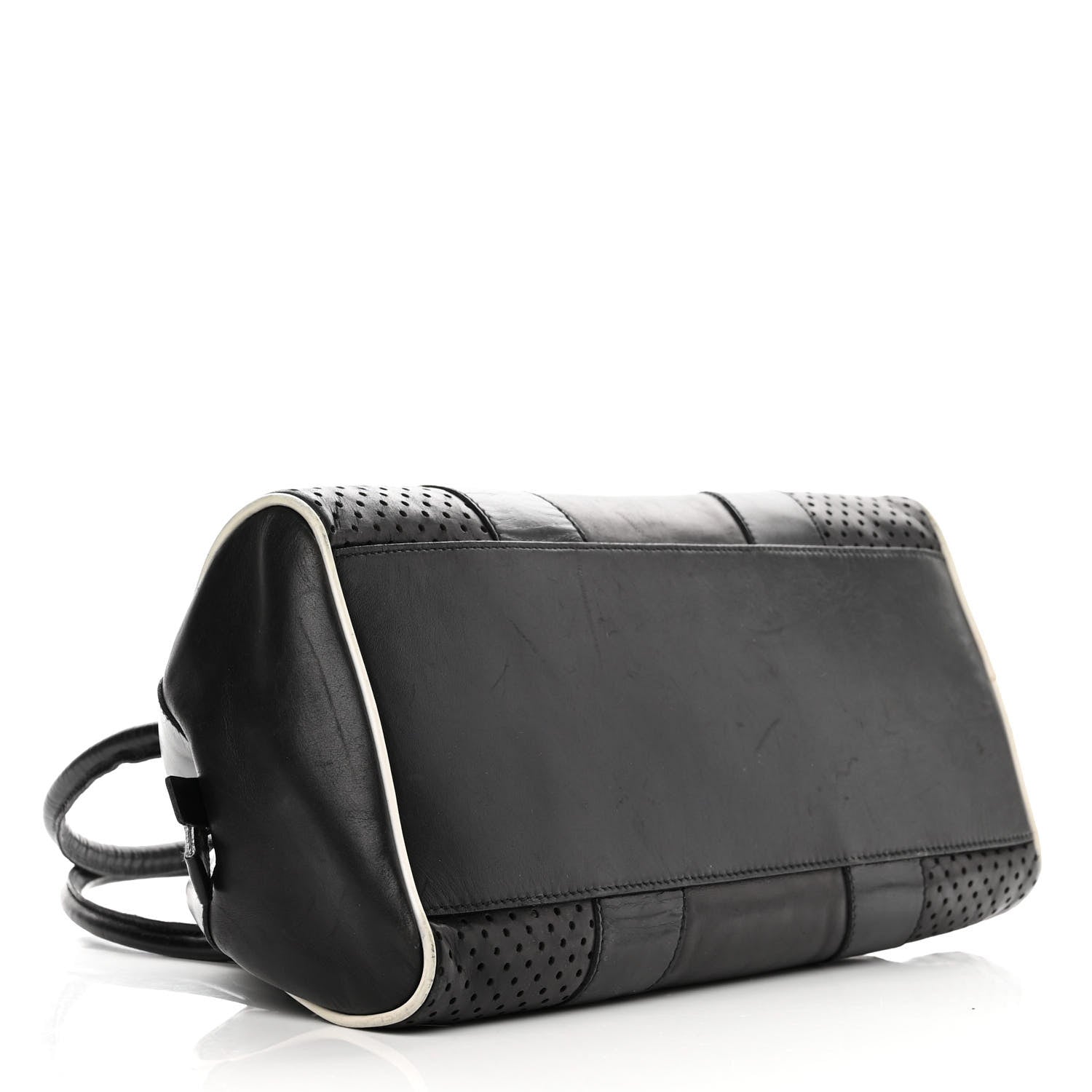Prada Vitello Drive Perforated Bowling Bag Black 3 of 12