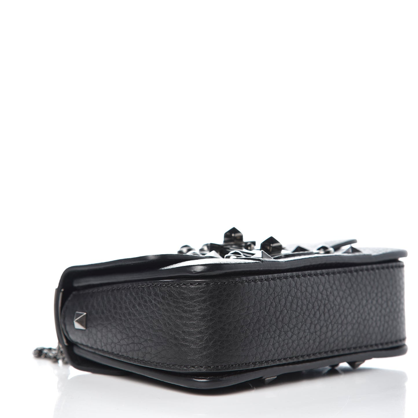 Grained Calfskin Onyx Micro B-Rockstud Rolling Flap Black
