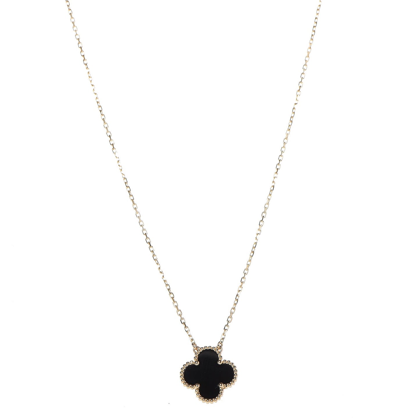 18K Yellow Gold Black Onyx Vintage Alhambra Pendant Necklace