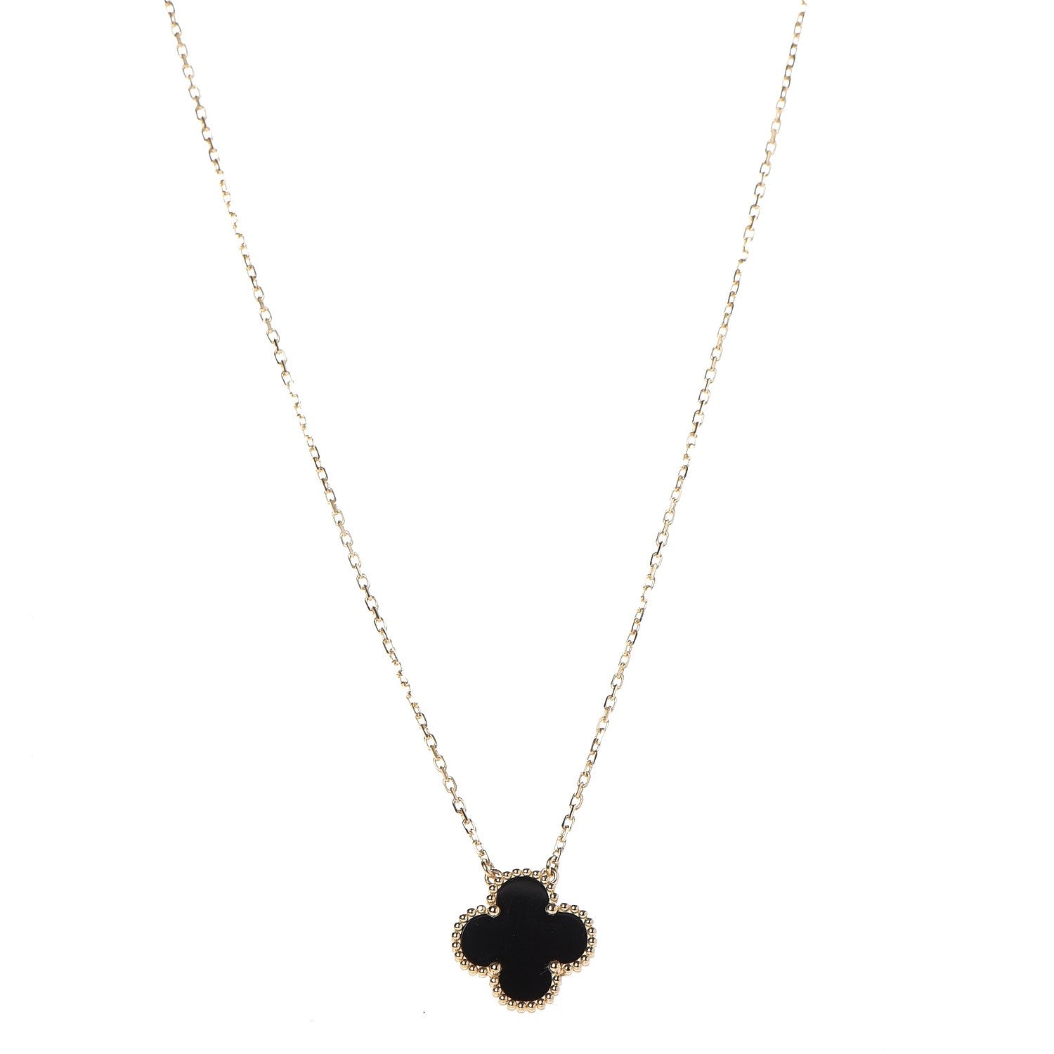 Van Cleef & Arpels 18K Yellow Gold Black Onyx Vintage Alhambra Pendant Necklace 1 of 6
