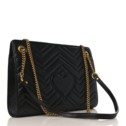 Gucci Azalea Calfskin Matelasse Heart Medium GG Marmont Slim Shoulder Bag Black 3 of 9