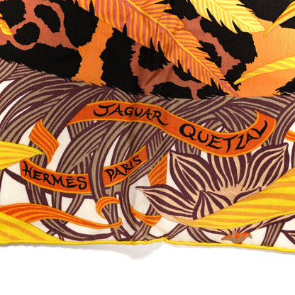 Hermes Cashmere Silk Jaguar Quetzal Shawl 140 Jaune D'Or Taupe 2 of 4