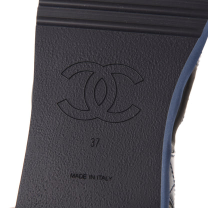 Chanel Goatskin Fabric Flat Sandals 37 Navy Blue Grey Yellow 7 of 8