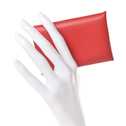 Hermes Epsom Calvi Card Case Rouge Casaque 2 of 9