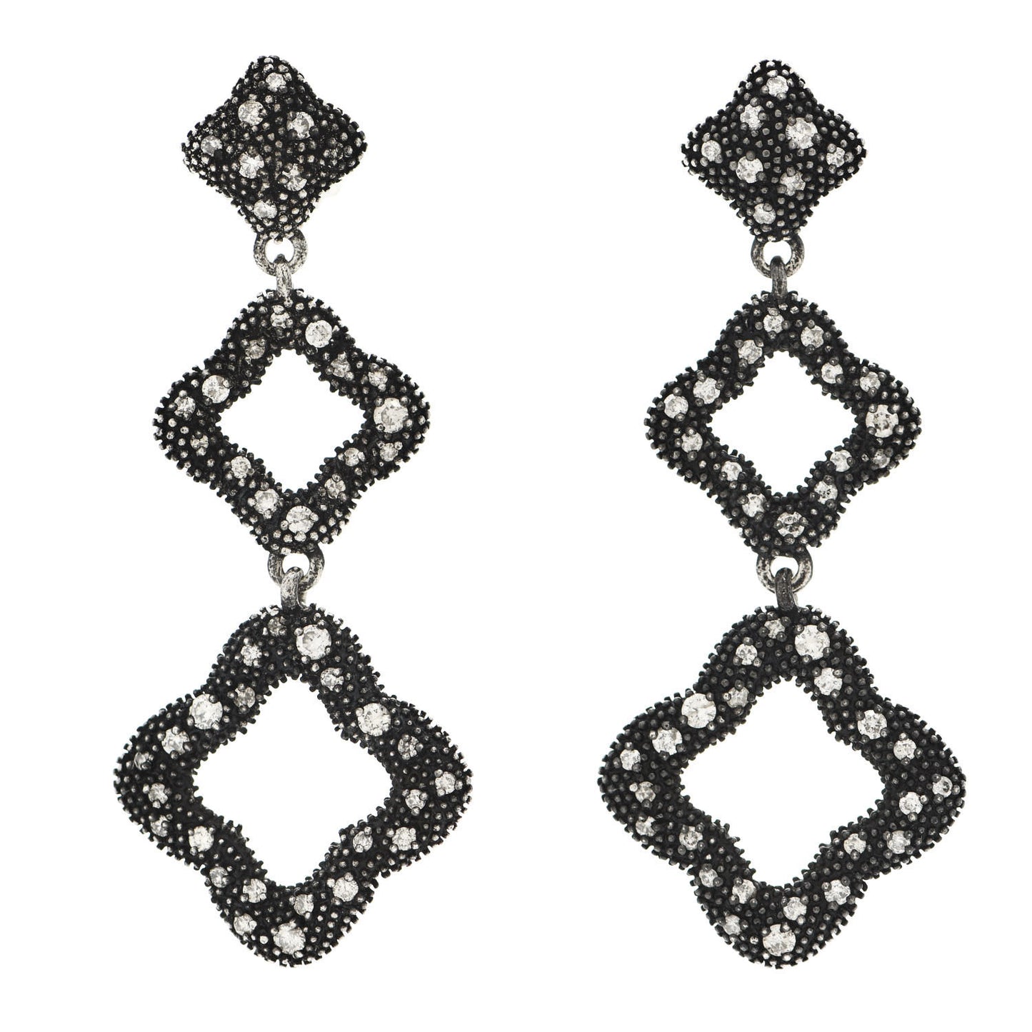 Sterling Silver Diamond Midnight Melange Quatrefoil Drop Earrings