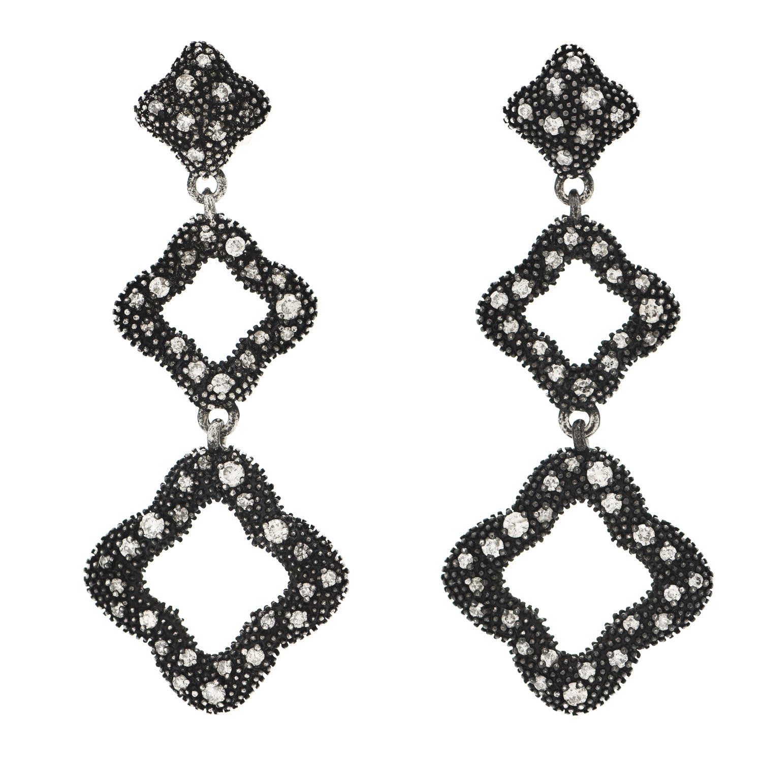 David Yurman Sterling Silver Diamond Midnight Melange Quatrefoil Drop Earrings 1 of 4