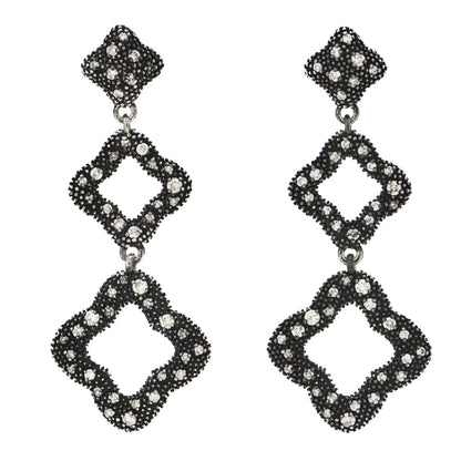 David Yurman Sterling Silver Diamond Midnight Melange Quatrefoil Drop Earrings 1 of 4