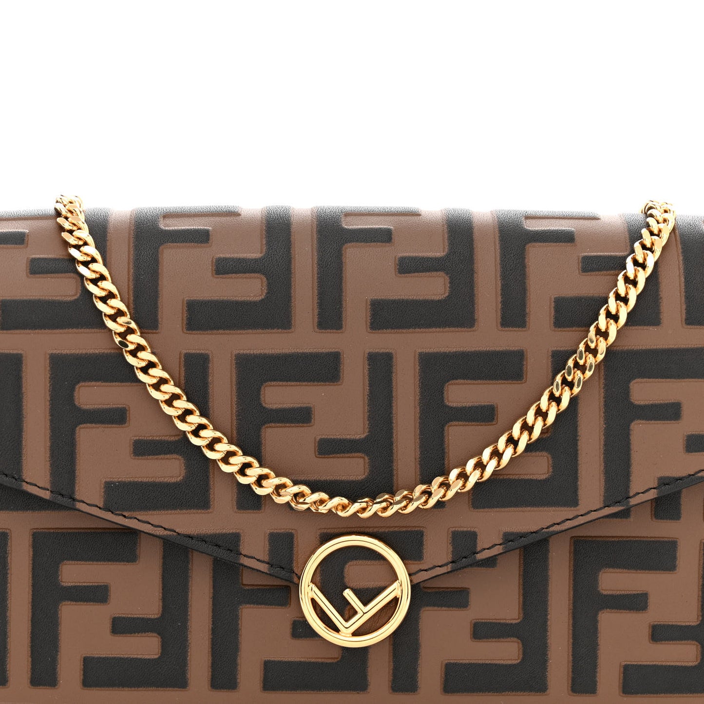 Vitello Soft F is Fendi Bi-Color FF 1974 Embossed Envelope Wallet On Chain with Pouches Maya Black