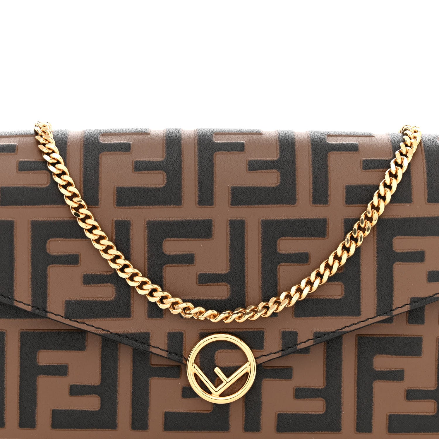 Fendi Vitello Soft F is Fendi Bi-Color FF 1974 Embossed Envelope Wallet On Chain with Pouches Maya Black 9 of 13