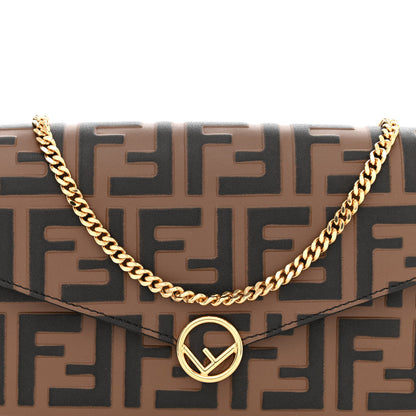 Fendi Vitello Soft F is Fendi Bi-Color FF 1974 Embossed Envelope Wallet On Chain with Pouches Maya Black 9 of 13
