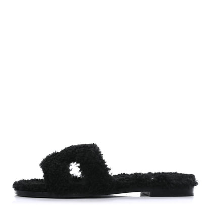 Hermes Woolskin Oran Sandals 35.5 Black 1 of 7