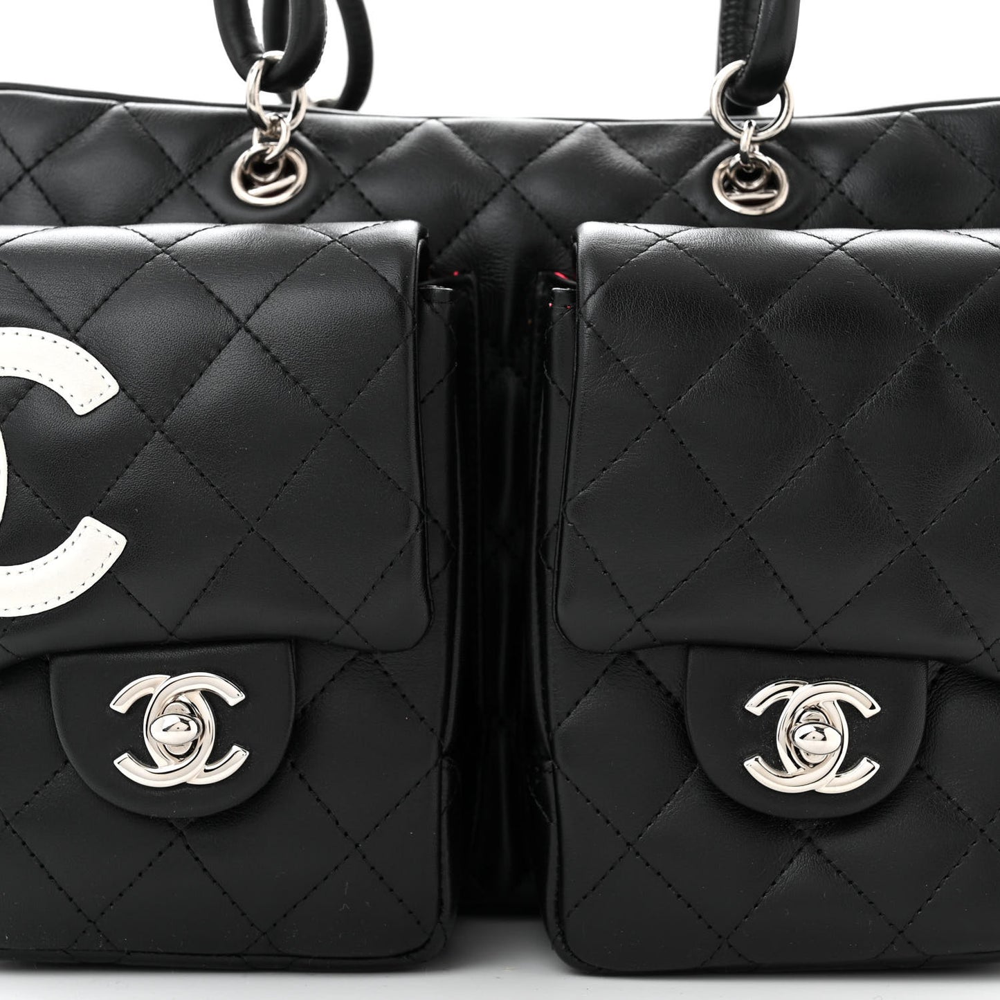 Calfskin Quilted Small Cambon Multipocket Reporter Black White