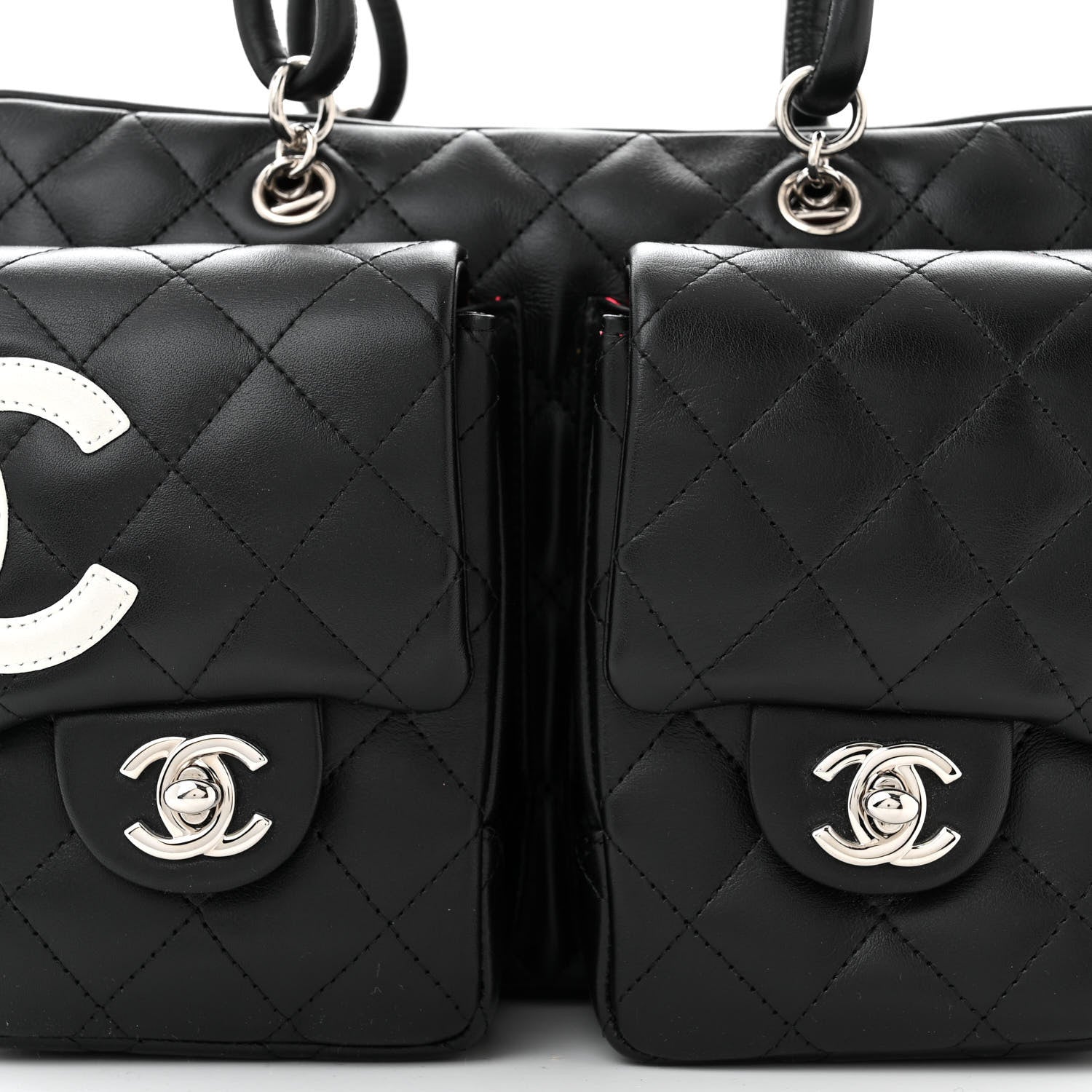 Chanel Calfskin Quilted Small Cambon Multipocket Reporter Black White 8 of 10