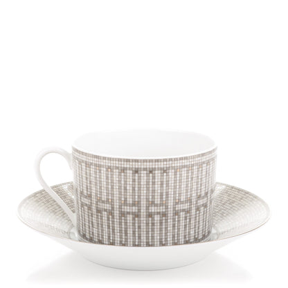 Hermes Porcelain Mosaique Au 24 Platine Breakfast Cup and Saucer 1 of 6