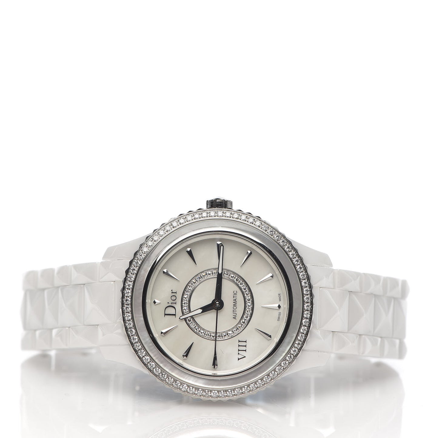 Stainless Steel Ceramic Diamond Bezel Mother of Pearl 38mm Dior VIII Automatic Watch White