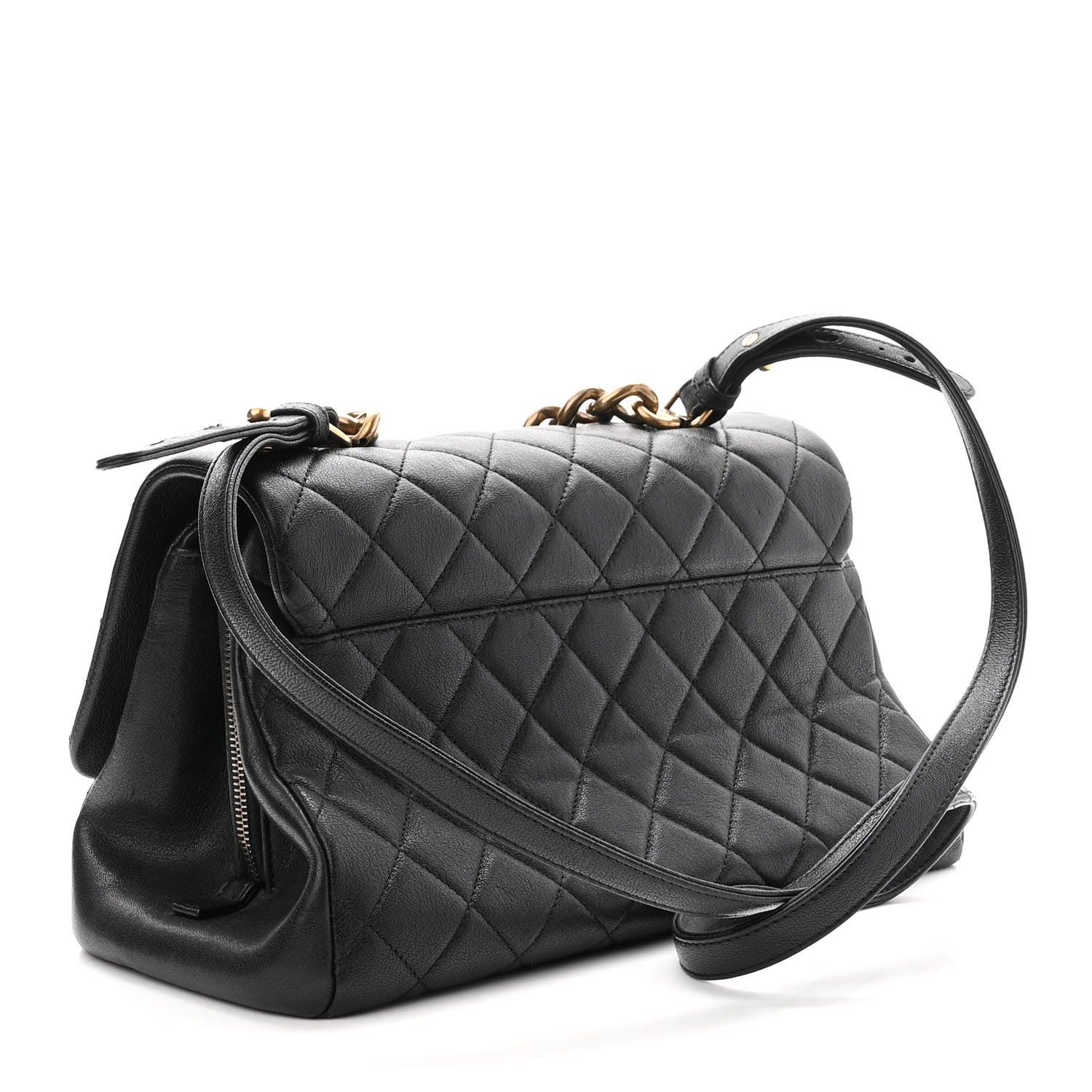 Chanel Shiny Sheepskin Quilted Large Trapezio Flap Black 3 of 10