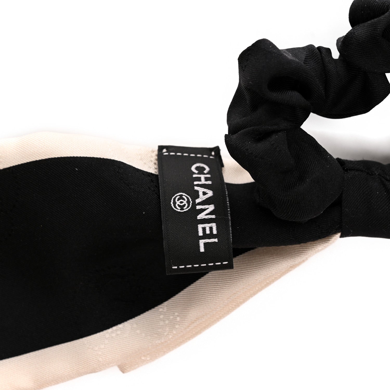 Chanel Silk Hair Tie Black Ivory 4 of 6