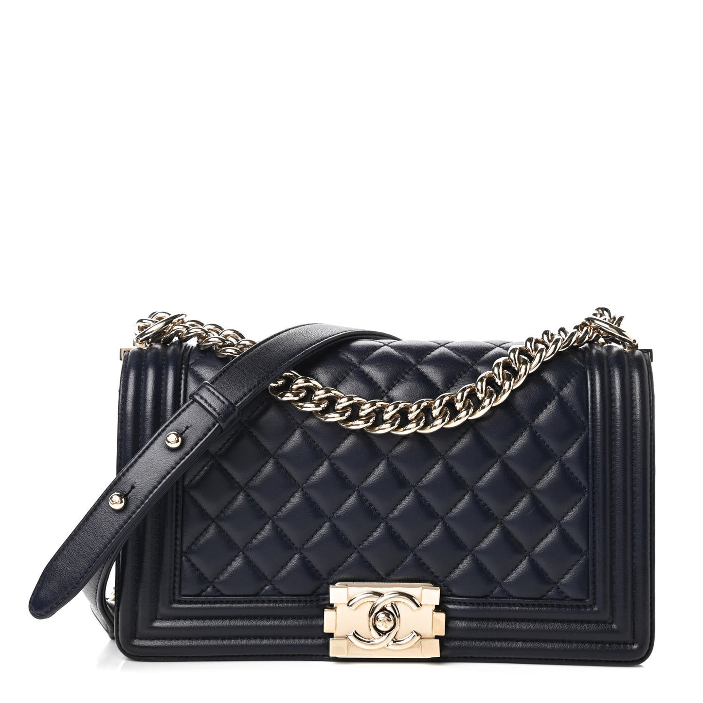 Lambskin Quilted Medium Boy Flap Dark Navy