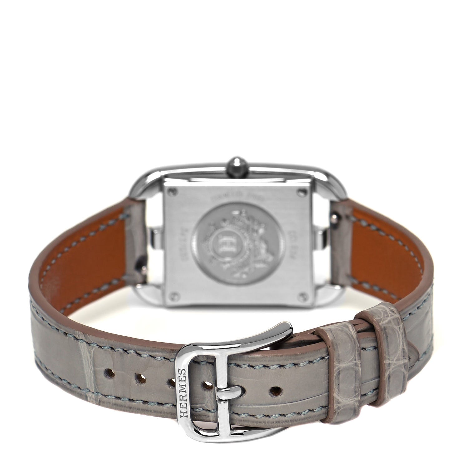 Hermes Stainless Steel Alligator Diamond Bezel Grey Sapphire Mother of Pearl 23mm Cape Cod Quartz Watch Gris Perle 3 of 5