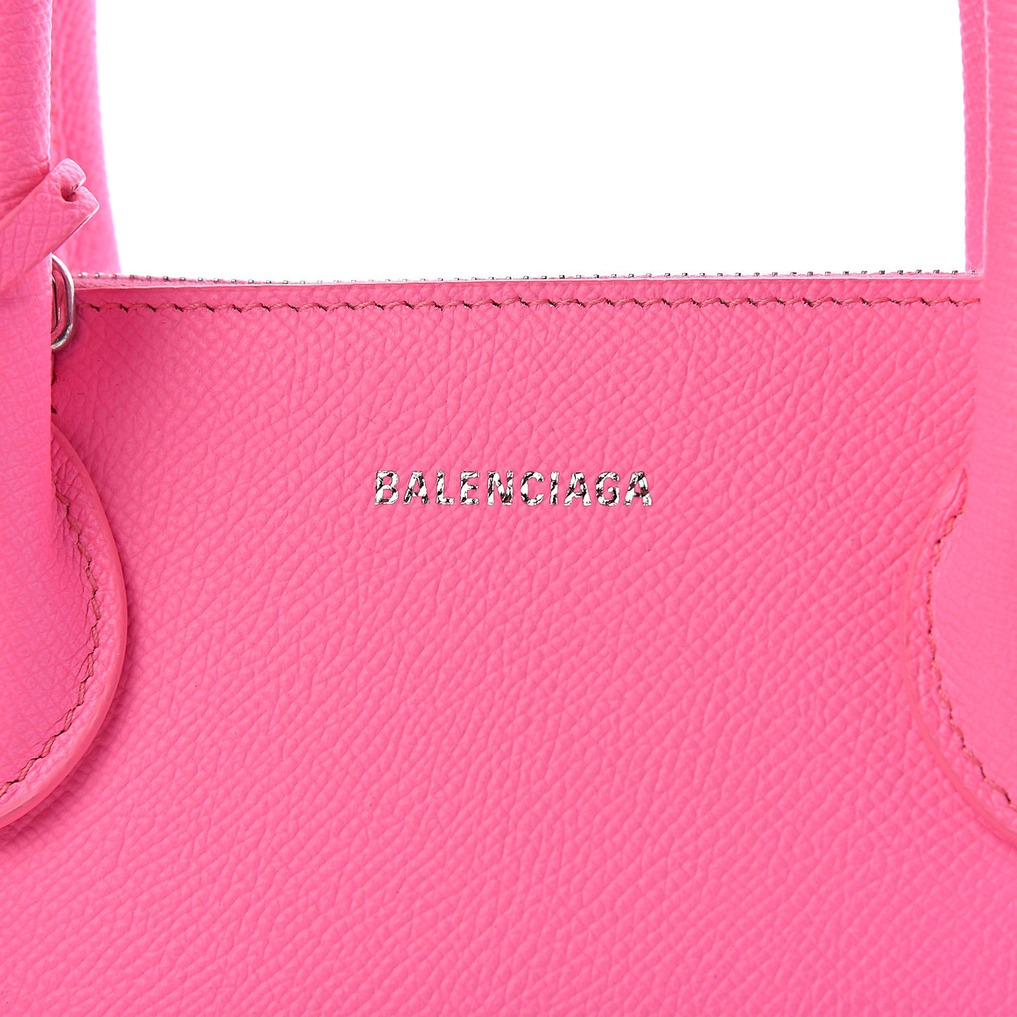 Signature Grained Calfskin Logo S Ville Top Handle Bag Acid Pink Black