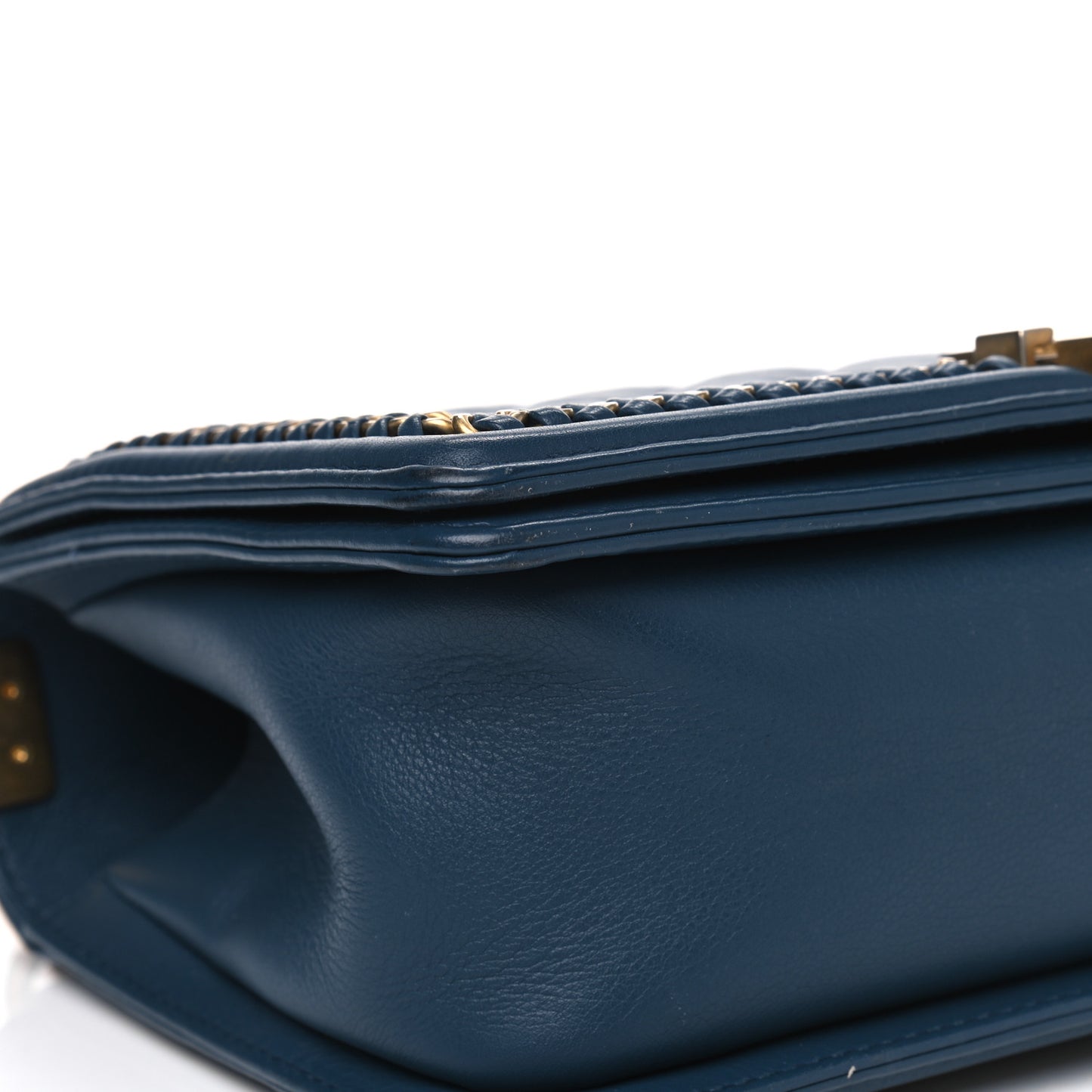 Calfskin Quilted Medium Top Handle Boy Flap Blue