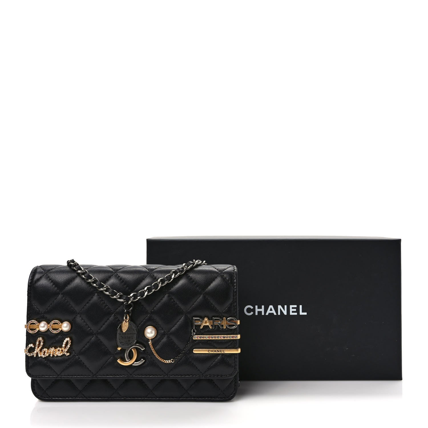 Chanel Lambskin Quilted Coco Clips Wallet On Chain WOC Black 13 of 13