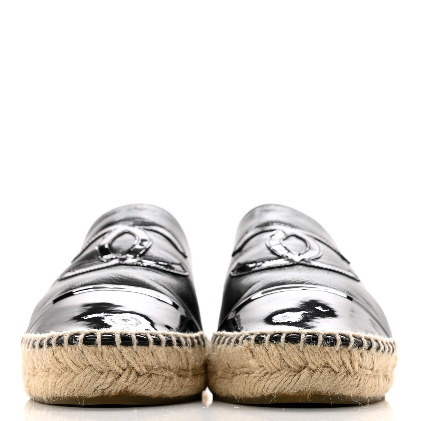 Goatskin Patent Calfskin CC Espadrille Mules 40 Black