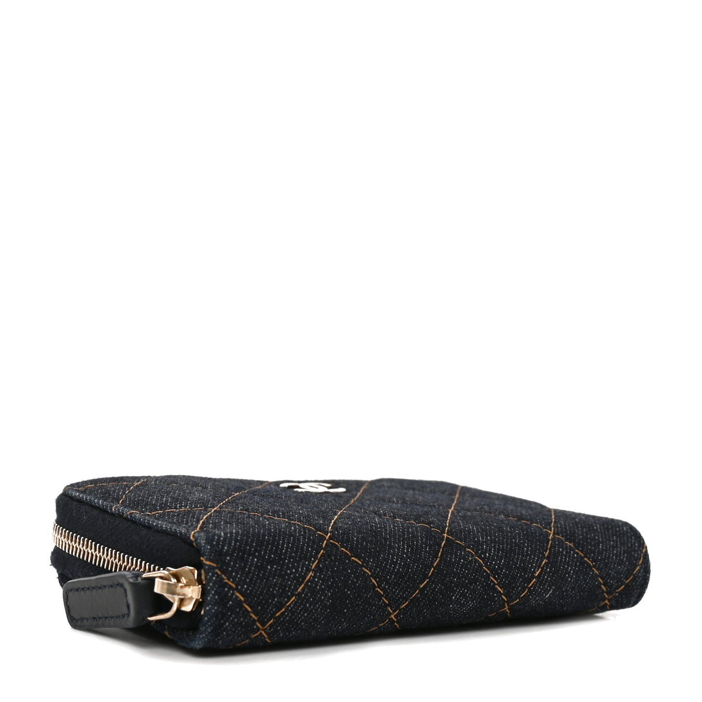 Denim Quilted Zip Coin Purse Dark Blue Orange