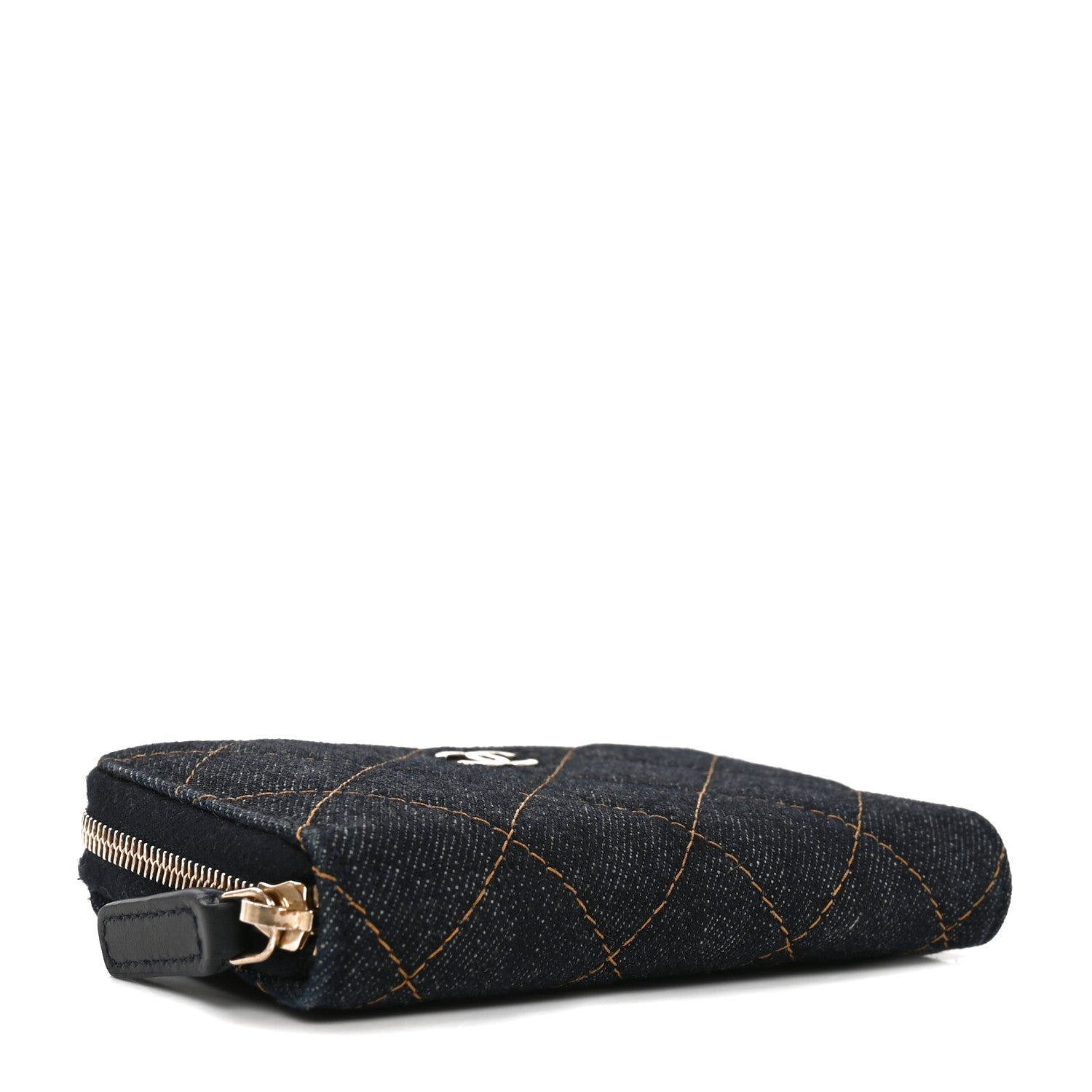 Chanel Denim Quilted Zip Coin Purse Dark Blue Orange 4 of 8