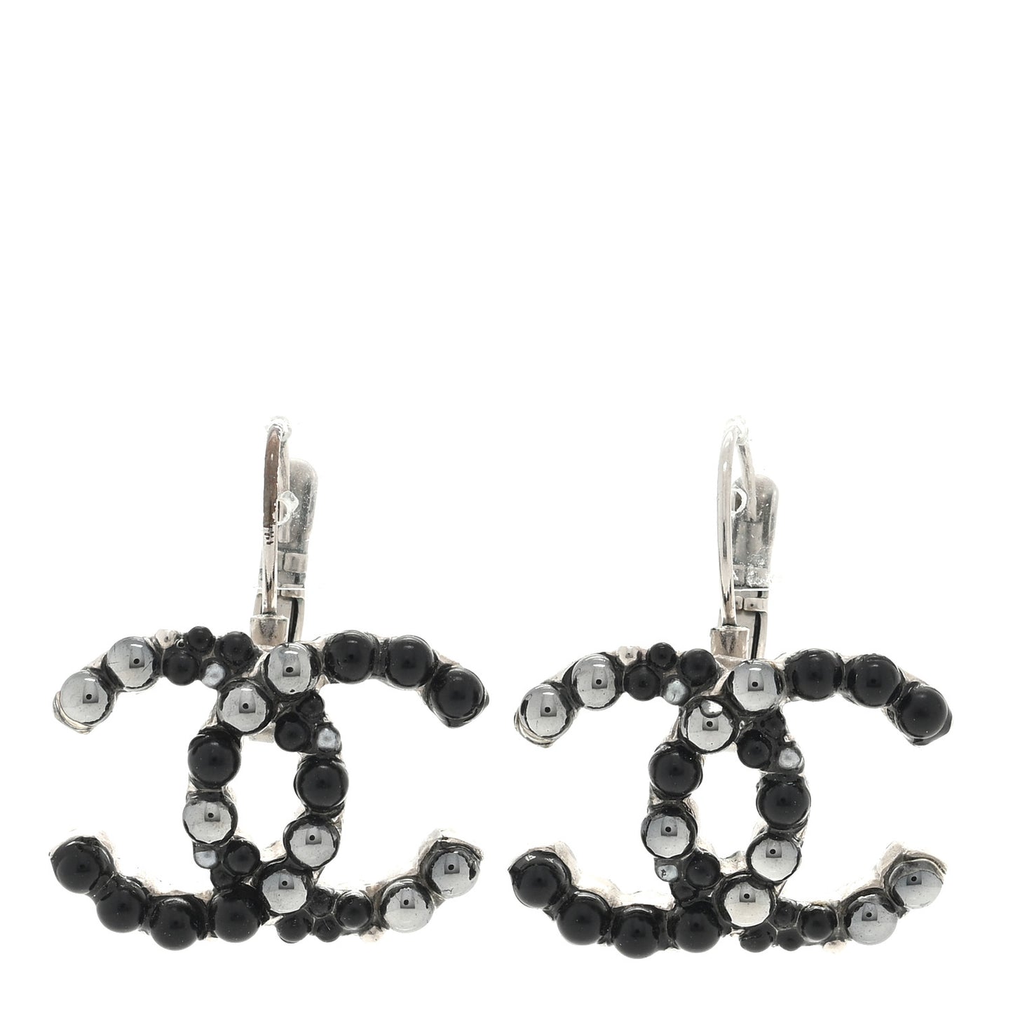 Bead CC Drop Earrings Black Silver