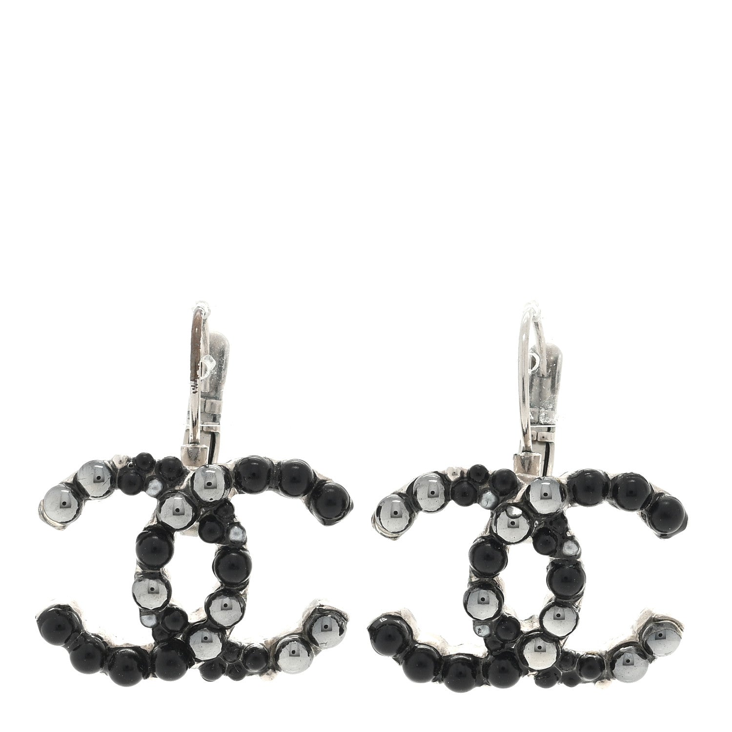 Chanel Bead CC Drop Earrings Black Silver 1 of 4