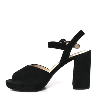 Prada Camoscio Crisscross Platform 95mm Sandals 38.5 Black 1 of 10