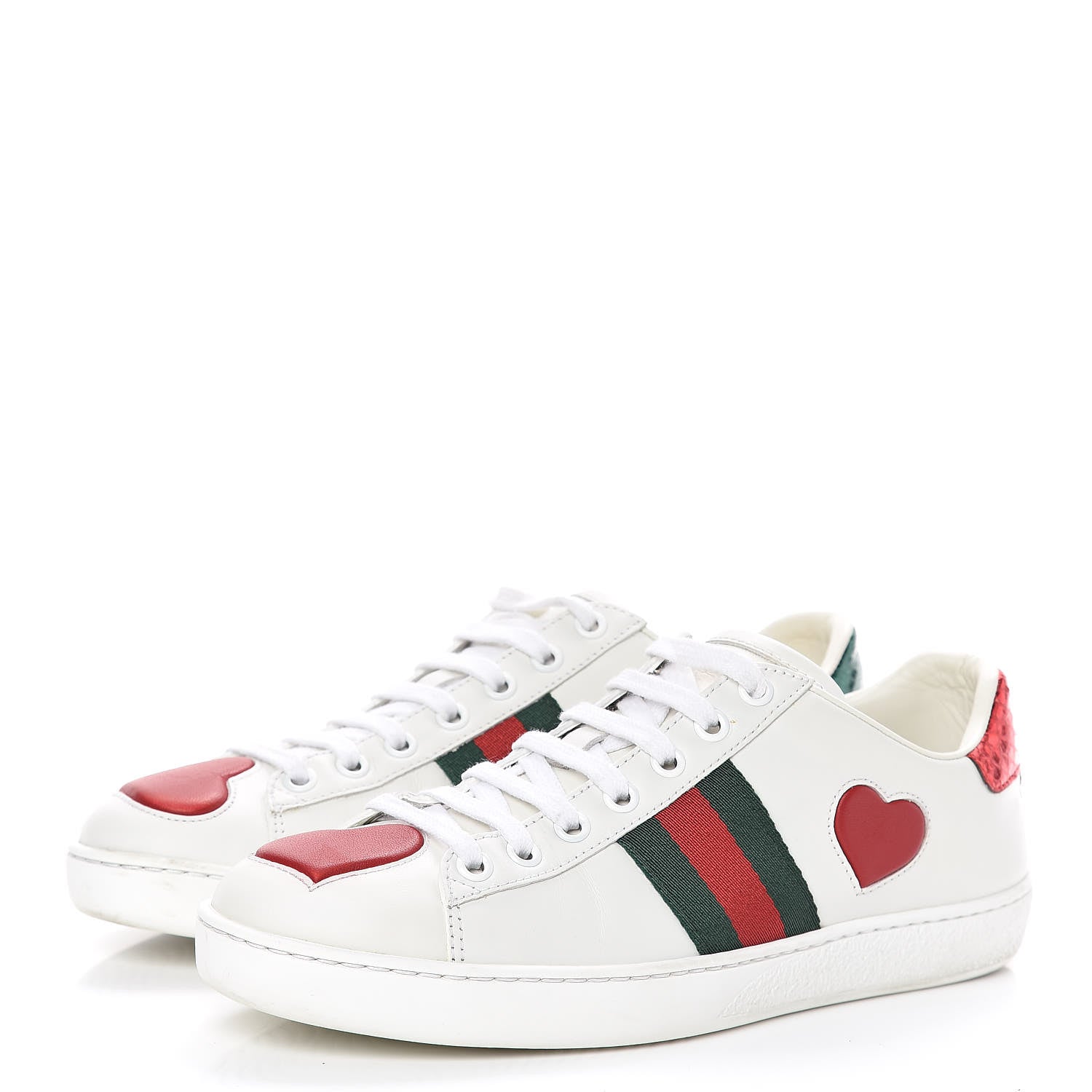 Gucci Calfskin Web Heart Embroidered Womens Ace Sneakers 37 White 3 of 16