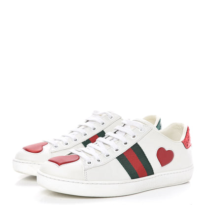 Gucci Calfskin Web Heart Embroidered Womens Ace Sneakers 37 White 3 of 16