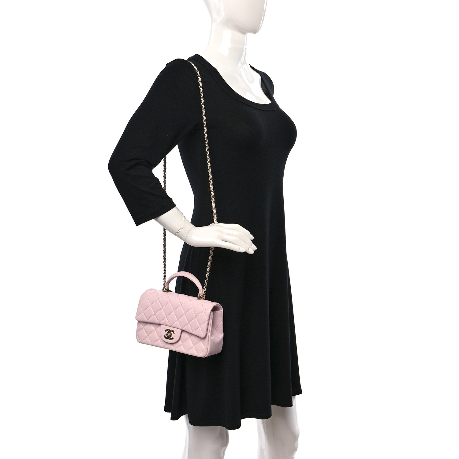 Chanel Lambskin Quilted Mini Top Handle Rectangular Flap Light Pink 2 of 12