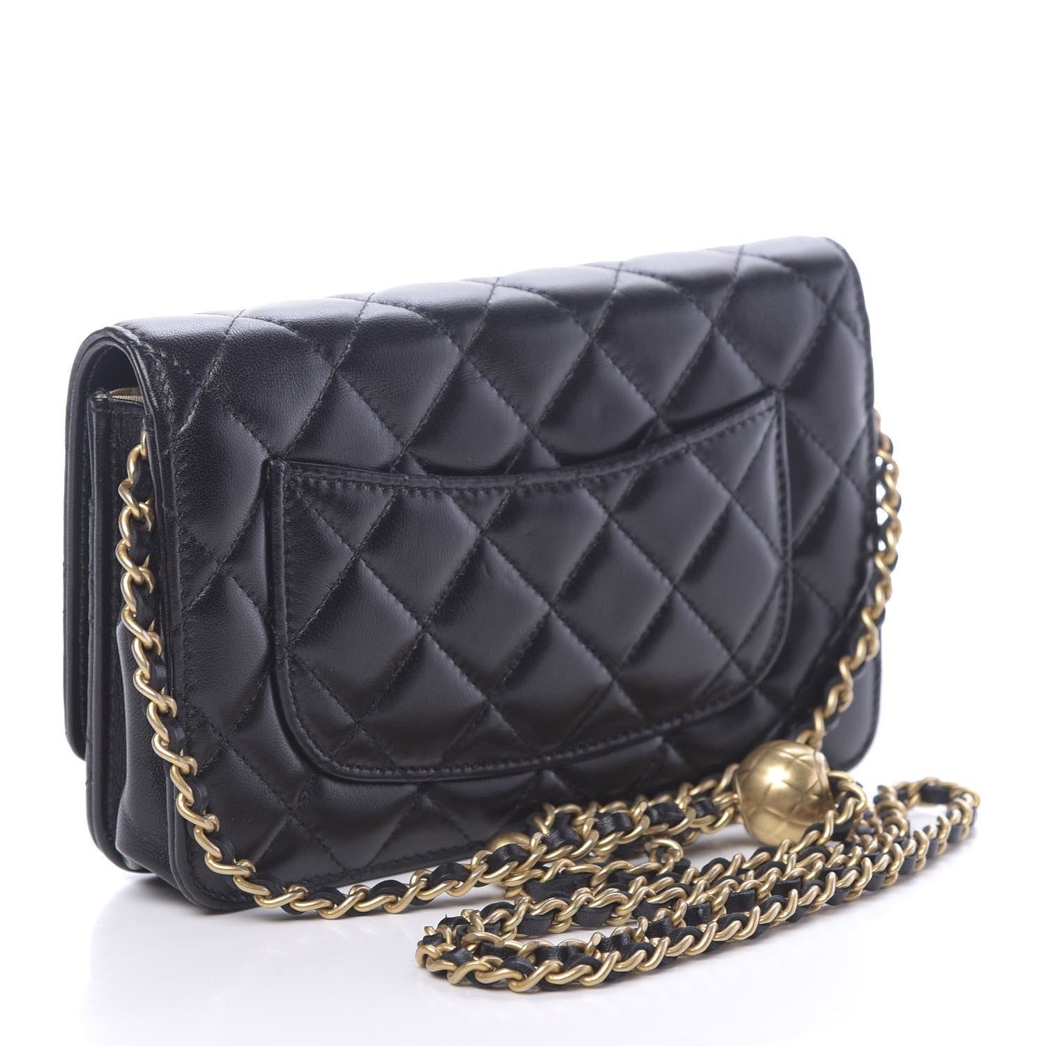 Chanel Lambskin Quilted CC Pearl Crush Wallet on Chain WOC Black 3 of 13