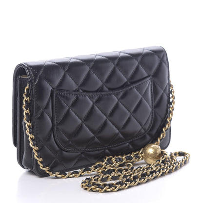 Chanel Lambskin Quilted CC Pearl Crush Wallet on Chain WOC Black 3 of 13