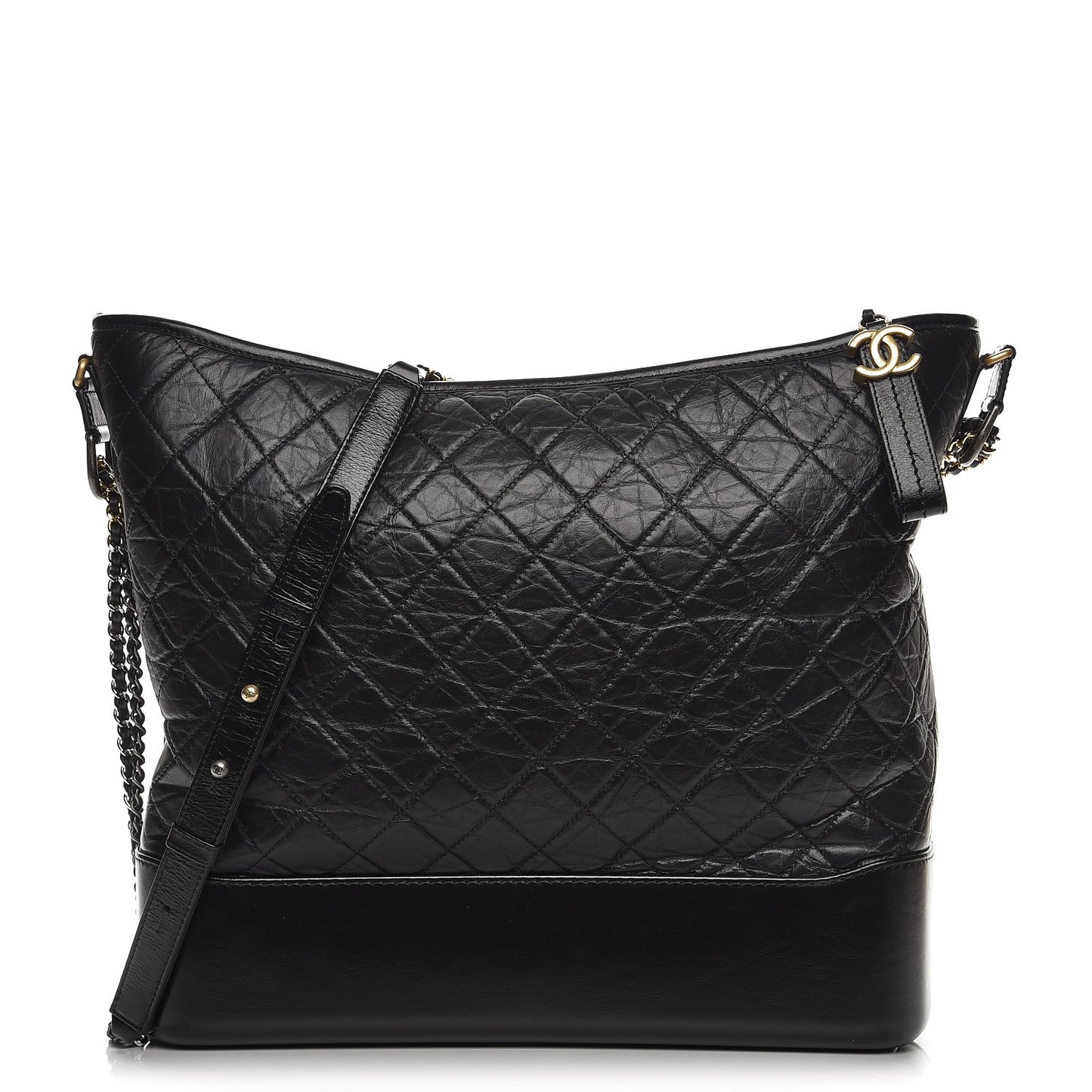 Aged Calfskin Quilted Large Gabrielle Hobo Black