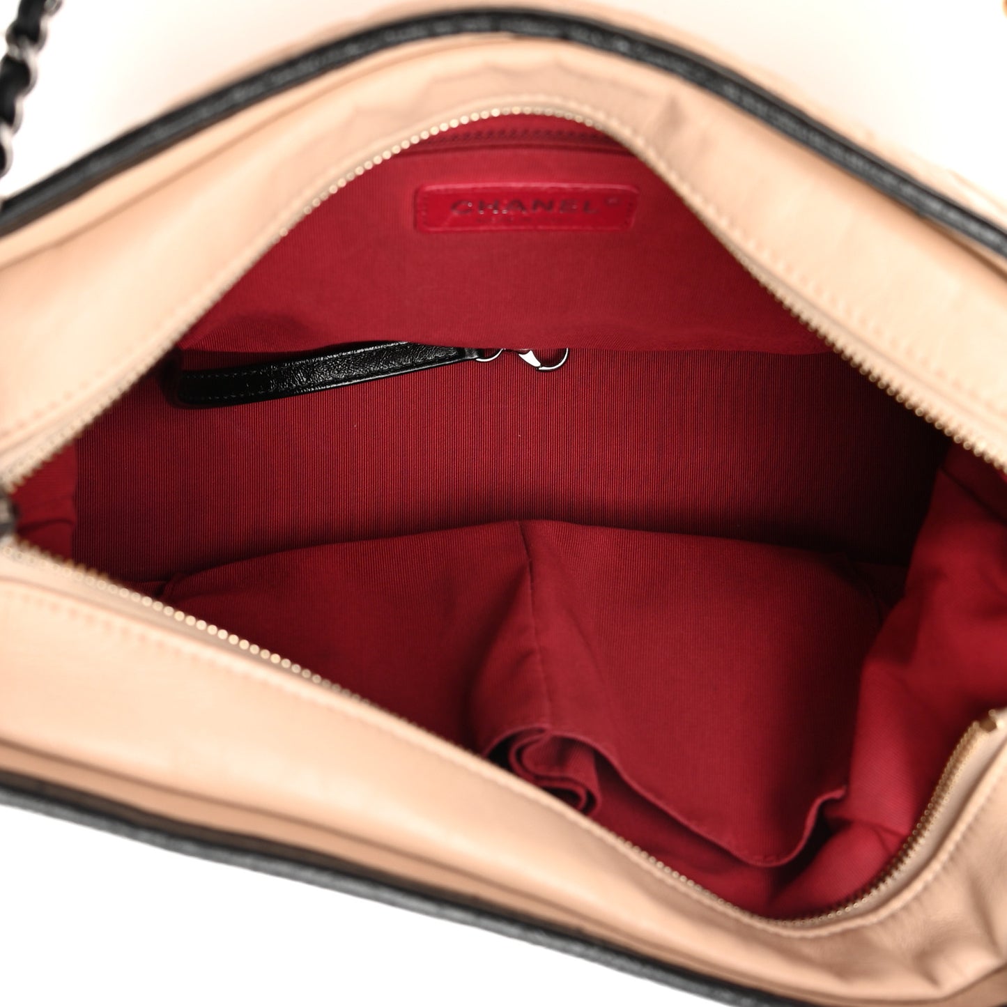 Aged Calfskin Quilted Medium Gabrielle Hobo Beige Black
