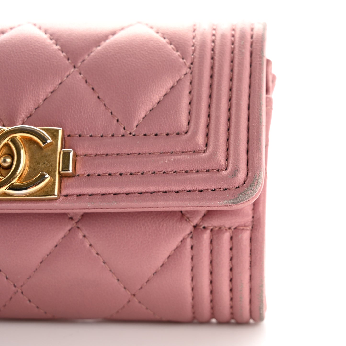 Metallic Lambskin Quilted Boy Flap Card Holder Pink