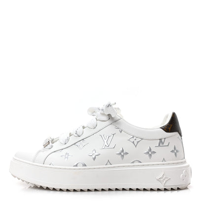 Louis Vuitton Calfskin Monogram Debossed Time Out Sneakers 39 White Silver 1 of 8