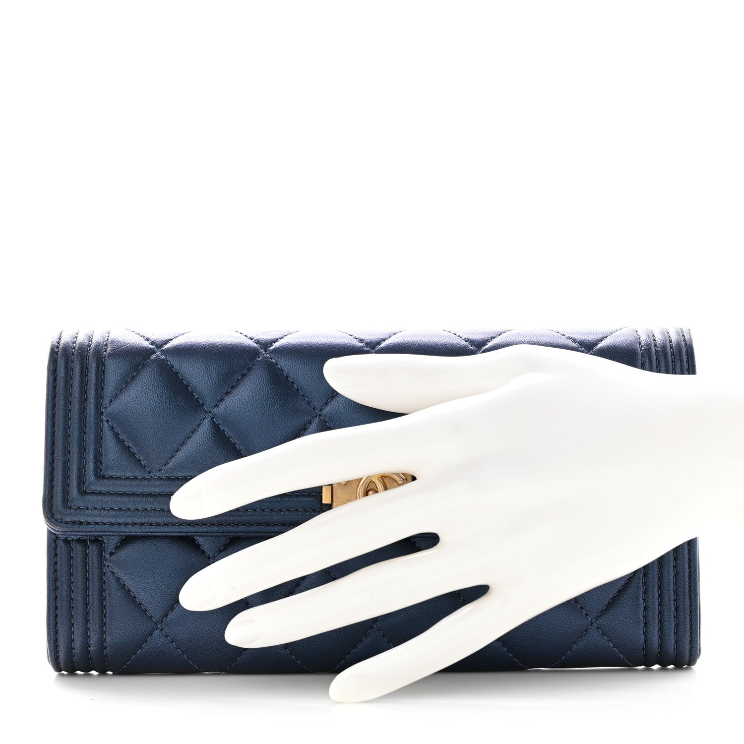 Chanel Metallic Lambskin Quilted Large Boy Gusset Flap Wallet Blue 2 of 11