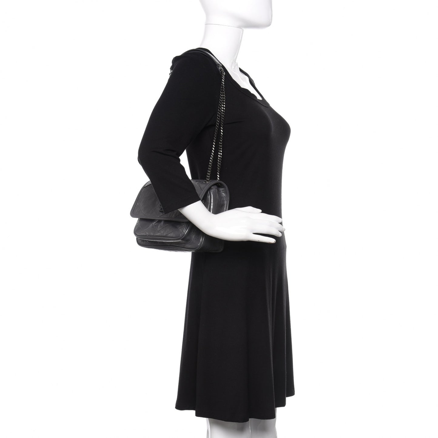 Crinkled Calfskin Matelasse Monogram Baby Niki Chain Satchel Storm